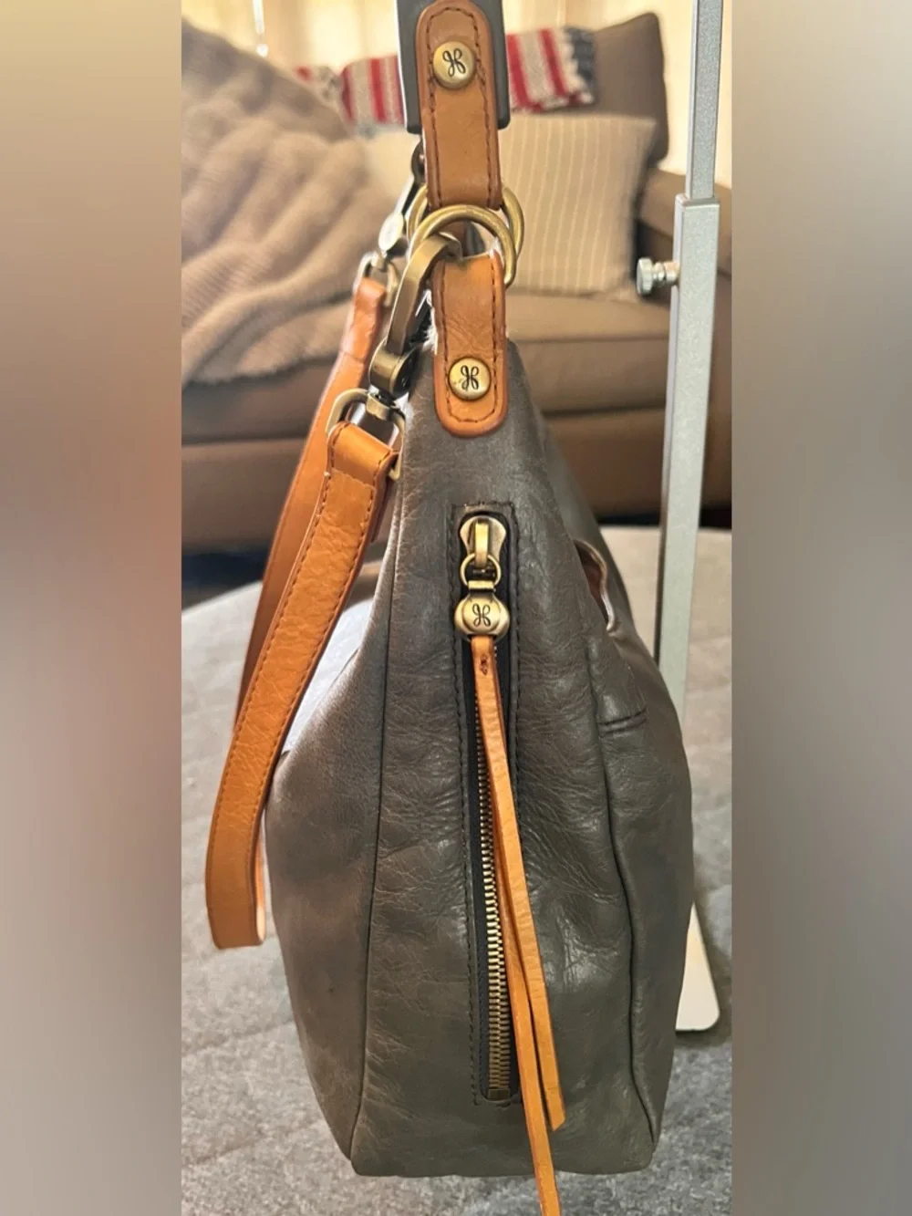 HOBO Delilah Gray Leather Convertible Satchel Hobo Bag Orig $288